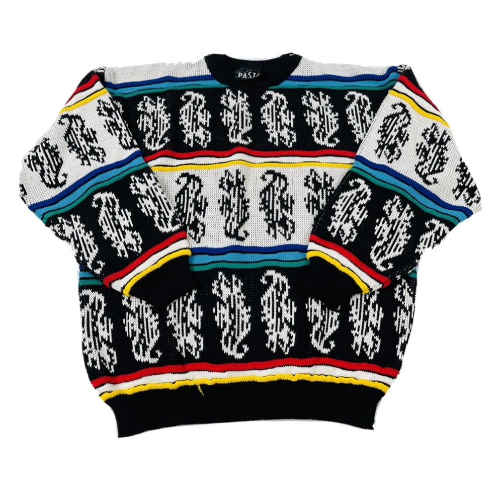 Vintage 80s Color Block Abstract Crewneck Sweater